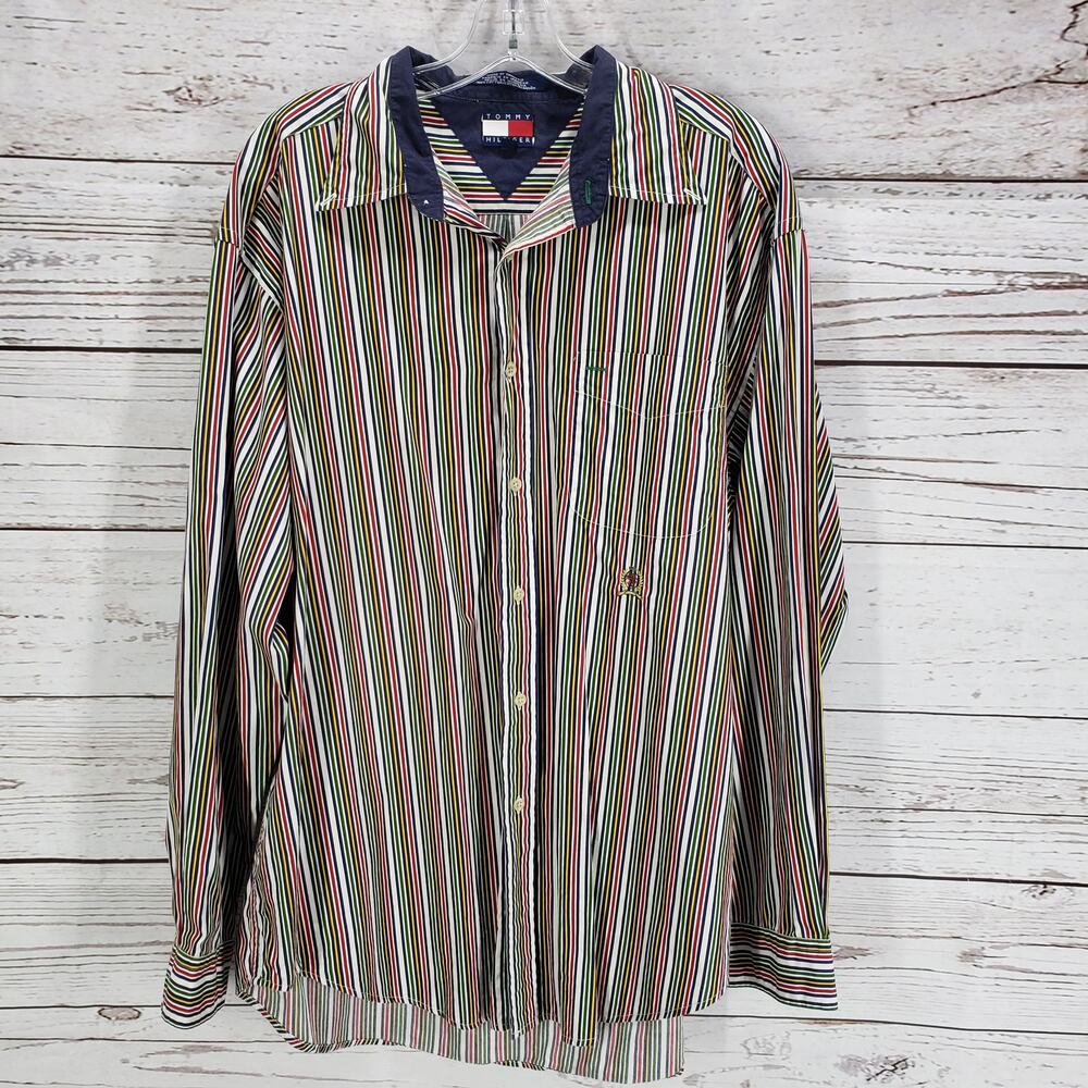 Tommy Hilfiger Men's Multicolor Cotton Striped Long Sleeve Shirt Size Large